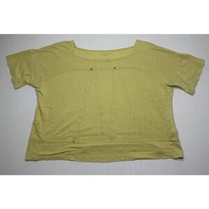 Eileen Fisher Yellow 100% Linen Boat Neck Mini Studs T Shirt - Large?